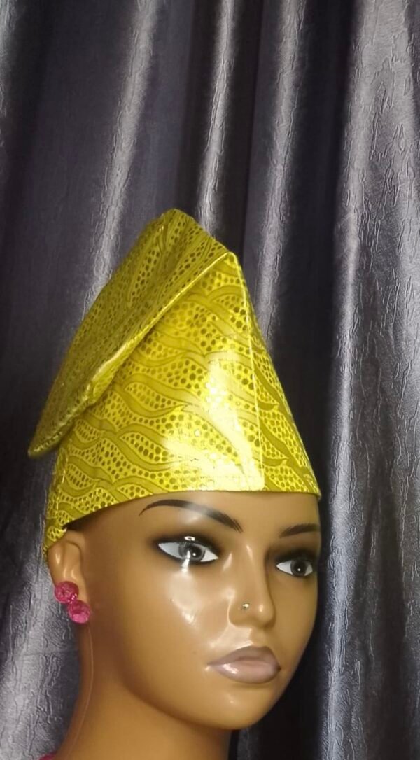 3 pieces damask auto gele yellow