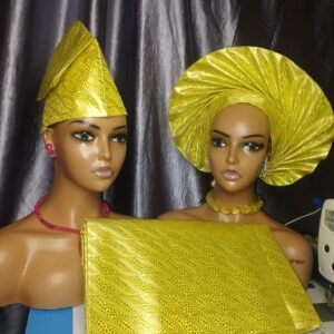 3 pieces damask auto gele yellow