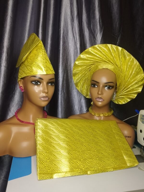 3 pieces sego auto gele yellow 3 pieces damask auto gele yellow