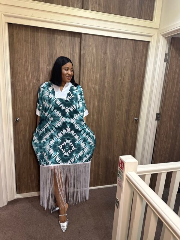 vibrant swirl fringe kaftan dress