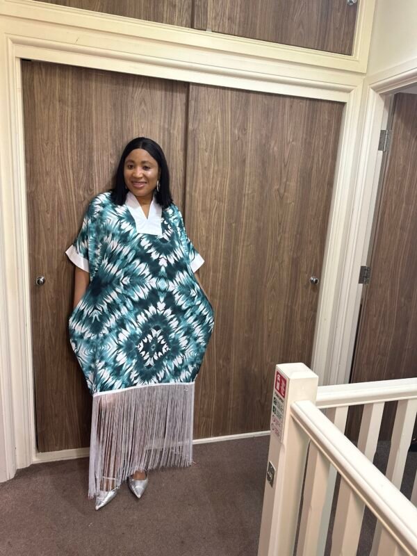 vibrant swirl fringe kaftan dress