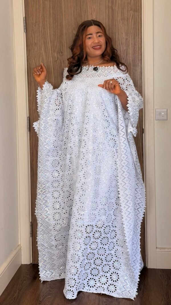 white lace kaftan dress