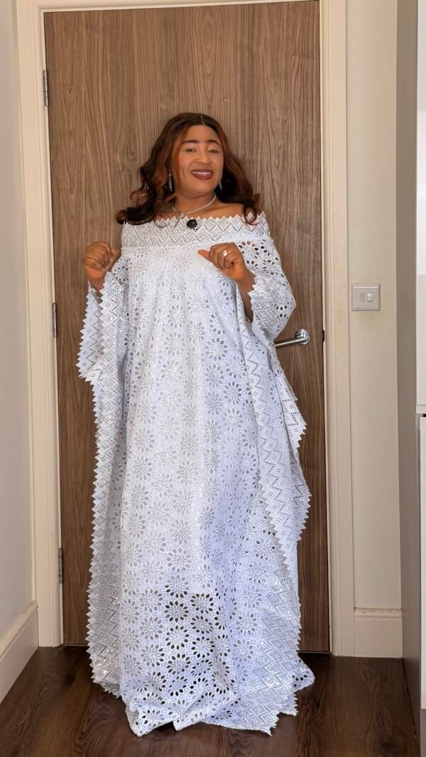 white lace kaftan dress