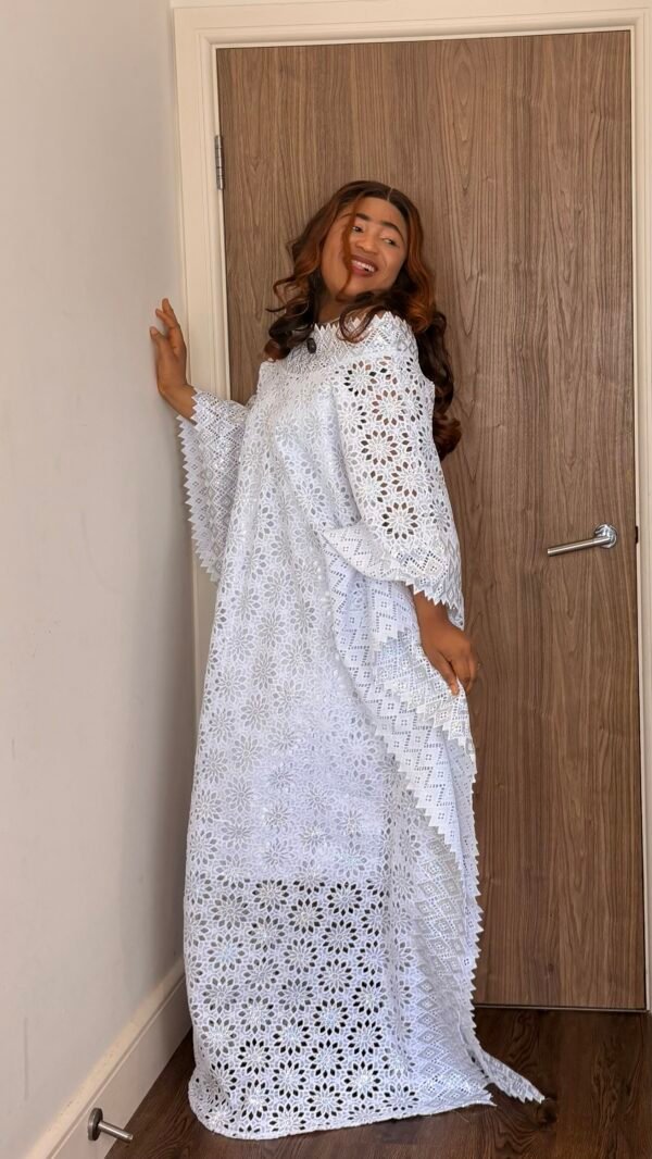 white lace kaftan dress